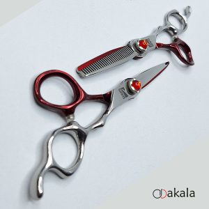 ست قیچی آرایشگری صیام_فینی نقره ای_قرمز 6 اینچ مدل A-B60-31