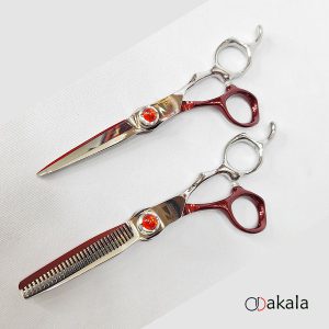 ست قیچی آرایشگری صیام_فینی نقره ای_قرمز 6 اینچ مدل A-B60-31