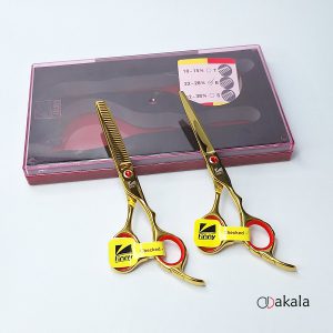 ست قیچی آرایشگری طلایی تم قرمز صیام فینی 6 اینچ پلاس
