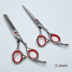 ست قیچی آرایشگری نقره ای تم قرمز صیام فینی 6 اینچ پلاس