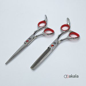 ست قیچی آرایشگری نقره ای تم قرمز صیام فینی 6 اینچ پلاس