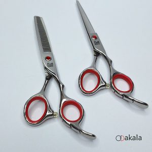 ست قیچی آرایشگری نقره ای تم قرمز صیام فینی 6 اینچ پلاس