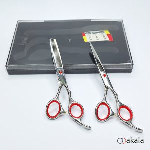 ست قیچی آرایشگری نقره ای تم قرمز صیام فینی 6 اینچ پلاس