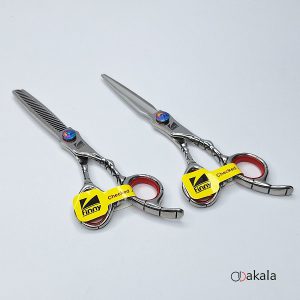 ست قیچی آرایشگری A-B60-23 صیام فینی نقره ای تم قرمز قدرتی 6 اینچ