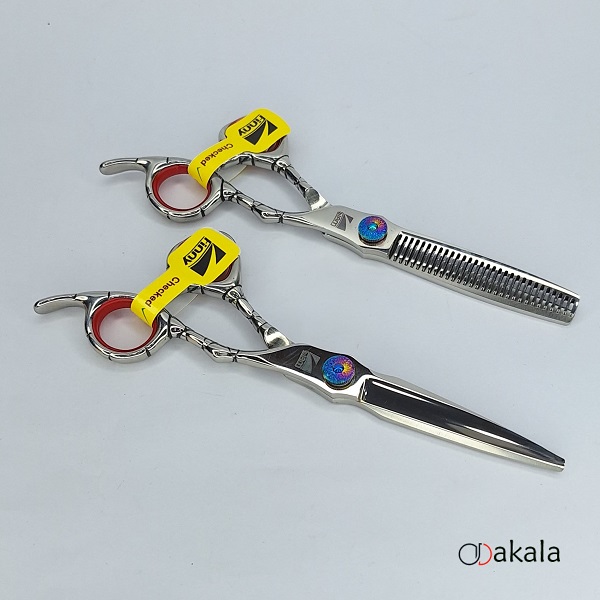 ست قیچی آرایشگری A-B60-23 صیام فینی نقره ای تم قرمز قدرتی 6 اینچ