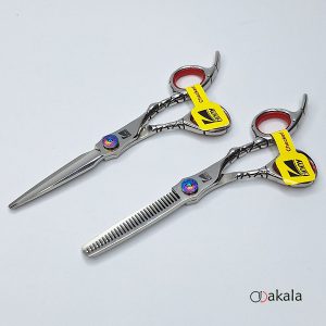 ست قیچی آرایشگری A-B60-23 صیام فینی نقره ای تم قرمز قدرتی 6 اینچ