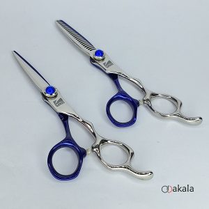 ست قیچی آرایشگری A-S60-22 صیام فینی نقره ای آبی قدرتی 6 اینچ