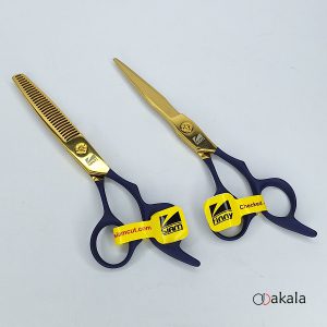 ست قیچی آرایشگری P-T60-3 دسته جیر آبی صیام فینی 6 اینچ بدون شیار
