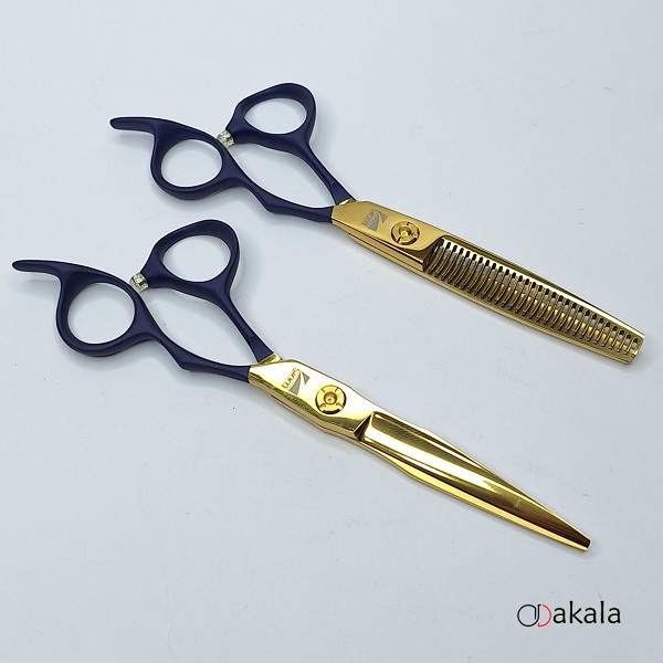 ست قیچی آرایشگری P-T60-3 دسته جیر آبی صیام فینی 6 اینچ بدون شیار