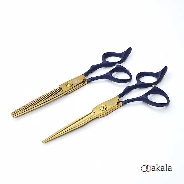 ست قیچی آرایشگری P-T60-3 دسته جیر آبی صیام فینی 6 اینچ بدون شیار