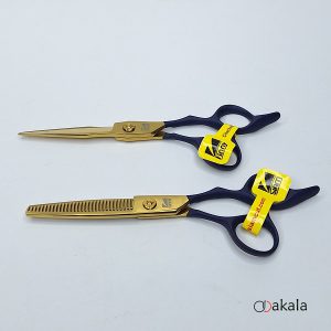 ست قیچی آرایشگری P-T60-3 دسته جیر آبی صیام فینی 6 اینچ بدون شیار