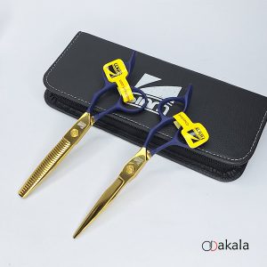 ست قیچی آرایشگری P-T60-3 دسته جیر آبی صیام فینی 6 اینچ بدون شیار