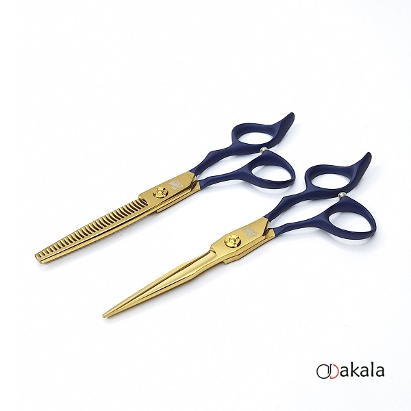 ست قیچی آرایشگری P-T60-3 دسته جیر آبی صیام فینی 6 اینچ بدون شیار