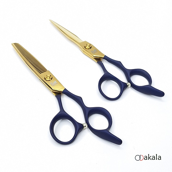 ست قیچی آرایشگری P-T60-3 دسته جیر آبی صیام فینی 6 اینچ بدون شیار