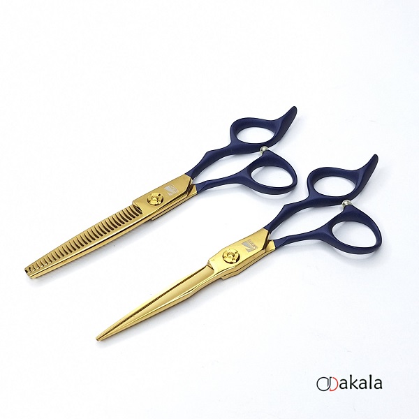ست قیچی آرایشگری P-T60-3 دسته جیر آبی صیام فینی 6 اینچ بدون شیار