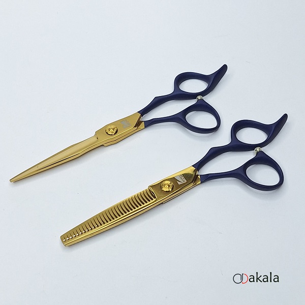 ست قیچی آرایشگری P-T60-3 دسته جیر آبی صیام فینی 6 اینچ بدون شیار