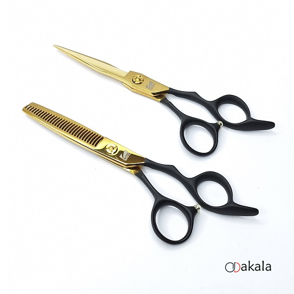 ست قیچی آرایشگری دسته جیر P-T60-2 مشکی صیام فینی 6 اینچ بدون شیار