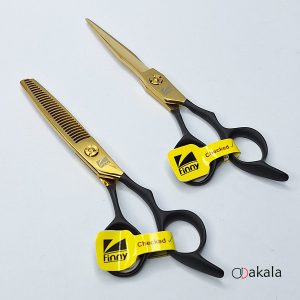 ست قیچی آرایشگری دسته جیر P-T60-2 مشکی صیام فینی 6 اینچ بدون شیار