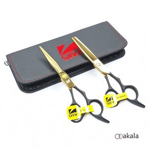 ست قیچی آرایشگری دسته جیر P-T60-2 مشکی صیام فینی 6 اینچ بدون شیار