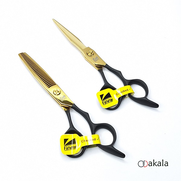 ست قیچی آرایشگری دسته جیر P-T60-2 مشکی صیام فینی 6 اینچ بدون شیار