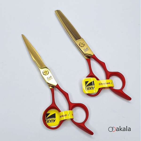 ست قیچی آرایشگری دسته جیر P-T60-4 قرمز صیام فینی 6 اینچ بدون شیار