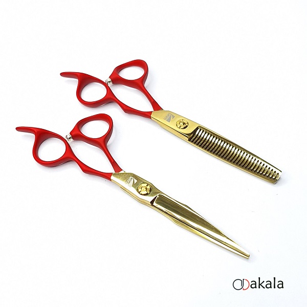 ست قیچی آرایشگری دسته جیر P-T60-4 قرمز صیام فینی 6 اینچ بدون شیار