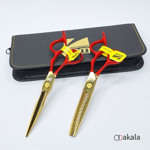 ست قیچی آرایشگری دسته جیر P-T60-4 قرمز صیام فینی 6 اینچ بدون شیار