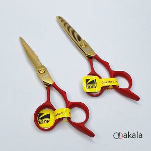 ست قیچی آرایشگری دسته جیر P-T60-4 قرمز صیام فینی 6 اینچ بدون شیار