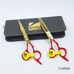 ست قیچی آرایشگری دسته جیر P-T60-4 قرمز صیام فینی 6 اینچ بدون شیار