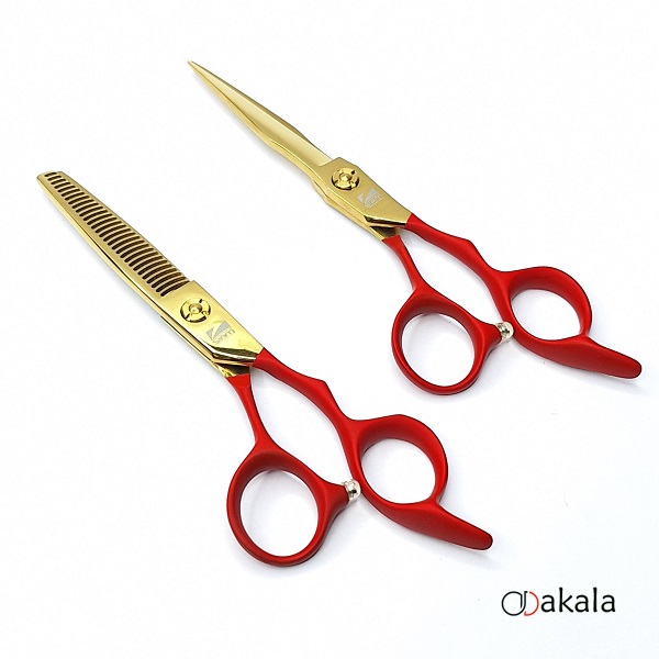 ست قیچی آرایشگری دسته جیر P-T60-4 قرمز صیام فینی 6 اینچ بدون شیار