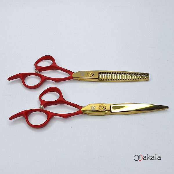 ست قیچی آرایشگری دسته جیر P-T60-4 قرمز صیام فینی 6 اینچ بدون شیار