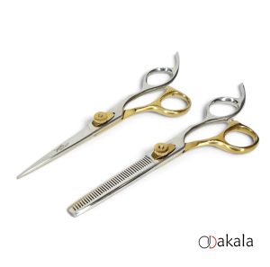 ست قیچی آرایشگری 6 اینچ طلایی نقره ای پیتاژ بدون شیار