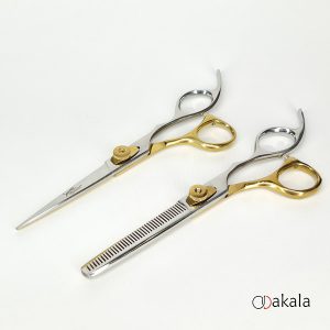 ست قیچی آرایشگری 6 اینچ طلایی نقره ای پیتاژ بدون شیار