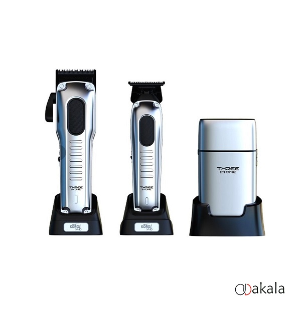 ست ماشین اصلاح حجم زن،خط زن و شیور نقره ای کنگ تک 3in1